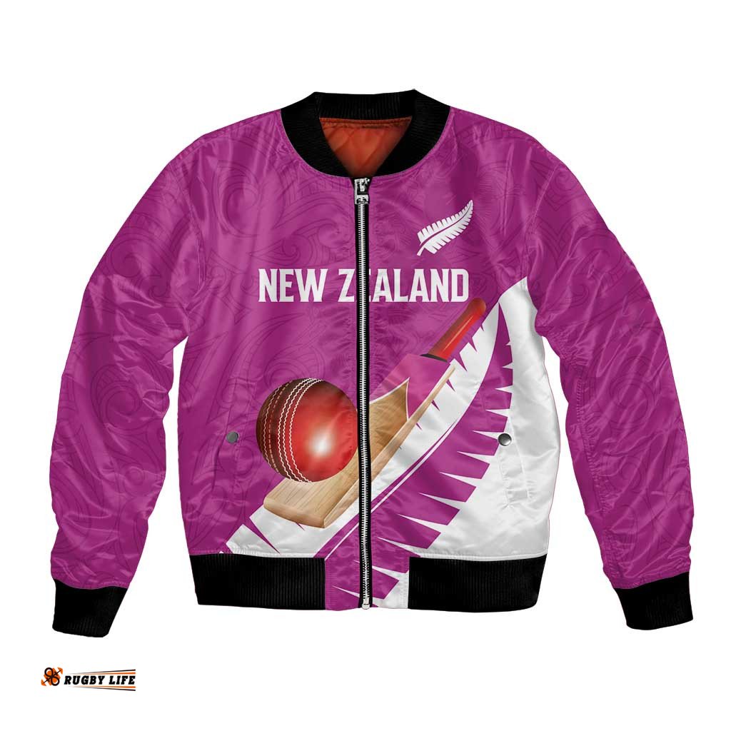 Custom New Zealand Cricket Bomber Jacket Kiwi Birds Haka Dance Pink Fern Sporty Style LT03