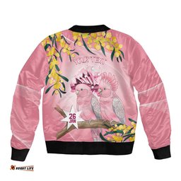 Personalised Galah Australia Day Bomber Jacket 26th January Golden Wattle Pink Color LT14