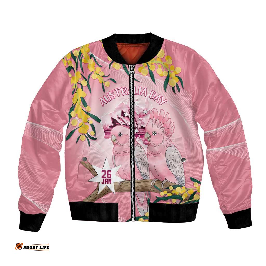 Personalised Galah Australia Day Bomber Jacket 26th January Golden Wattle Pink Color LT14