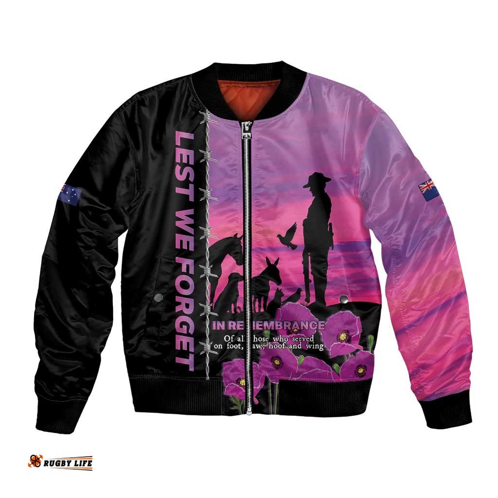 Personalised ANZAC War Animals Bomber Jacket Lest We Forget Memorial LT15