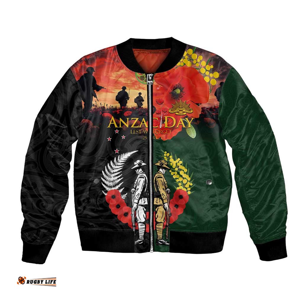 New Zealand and Australia ANZAC Day Bomber Jacket Lest We Forget Indigenous and Maori Pattern LT03