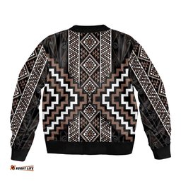 Classic Tukutuku Pattern Aotearoa Bomber Jacket Niho Taniwha and Puhoro Motifs LT7