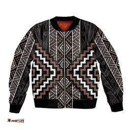Classic Tukutuku Pattern Aotearoa Bomber Jacket Niho Taniwha and Puhoro Motifs LT7