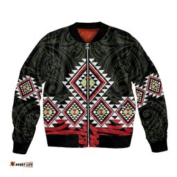 Kia Ora Aotearoa Bomber Jacket 2025 Pasifika Maori Taniko Motifs LT14