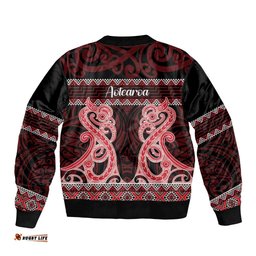 Kia Ora New Zealand Bomber Jacket Maori Language Week Whero Taniko Motif LT14