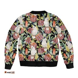 Little Corella Australia Cockatoo Bomber Jacket Cacatua Sanguinea Banksia Seamless Black LT14