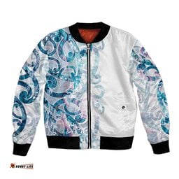 Turquoise Paua Shell Maori Bomber Jacket Koru Kowhaiwhai LT7