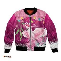 Pink Cockatoo Australia Christmas Bomber Jacket Grevillea Eucalyptus Blossoms LT14