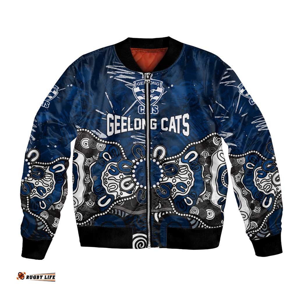 Personalized Geelong Cats Bomber Jacket Aboriginal Dot Painting Graffiti Style TS04