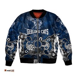 Personalized Geelong Cats Bomber Jacket Aboriginal Dot Painting Graffiti Style TS04