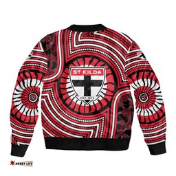 St Kilda Football Club Bomber Jacket Indigenous Monochrome Dot Art Mascot Style TS04
