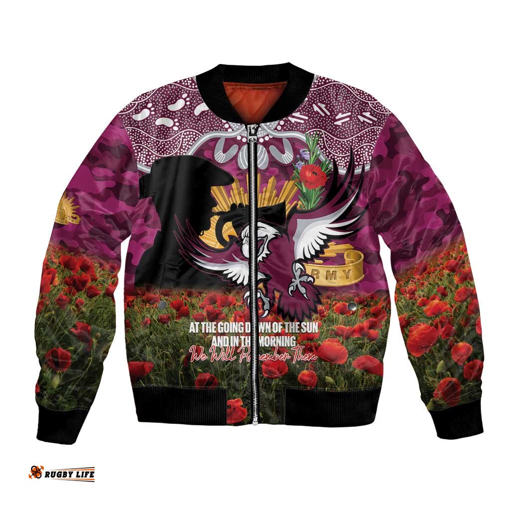 Personalised Sea Eagles Rugby ANZAC Day Bomber Jacket Last Post Poppy We Will Remember Them LT14