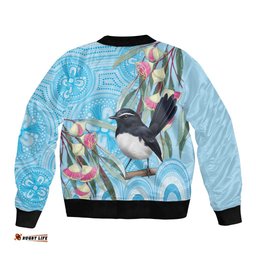 Willie wagtail Australia Bomber Jacket Eucalyptus Blossoms Aboriginal Art LT14