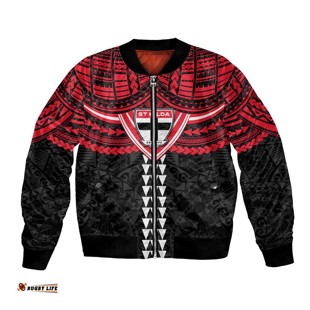 Personalized St Kilda Saints Bomber Jacket Polynesian Tribal Pattern Heritage Football TS04