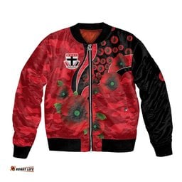 St Saints ANZAC Personalised Bomber Jacket Lest We Forget Poppy Camo LT9