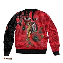 St Saints ANZAC Personalised Bomber Jacket Lest We Forget Poppy Camo LT9