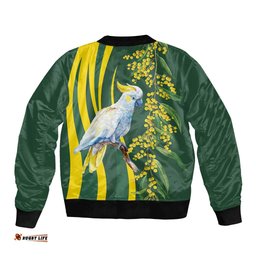 White Cockatoo and Golden Wattle Bomber Jacket Australian Native Bird LT9
