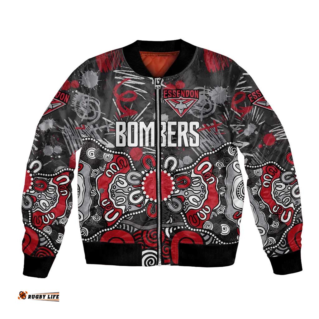 Personalized Essendon Bombers Bomber Jacket Aboriginal Dot Painting Graffiti Style TS04