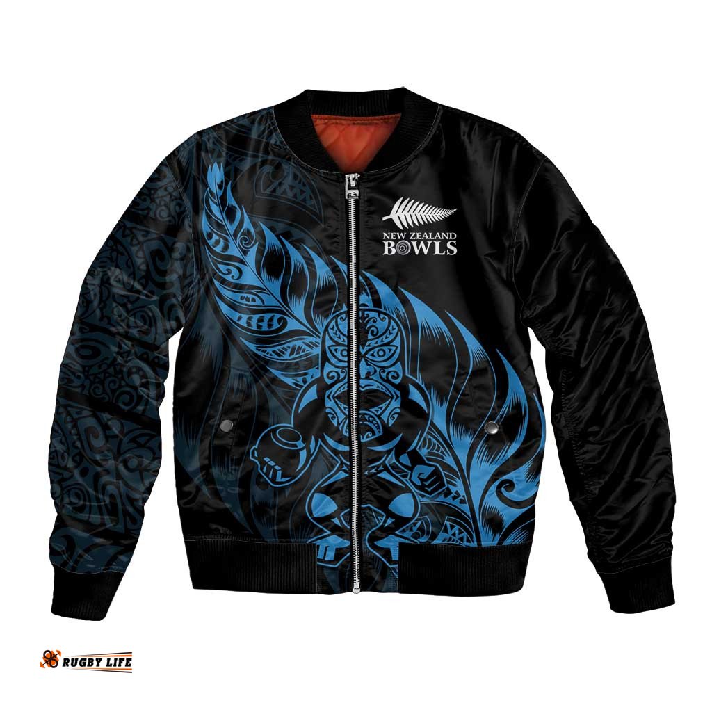 New Zealand Lawn Bowls Custom Bomber Jacket Blue Maori Warrior Tribal Silver Fern LT9