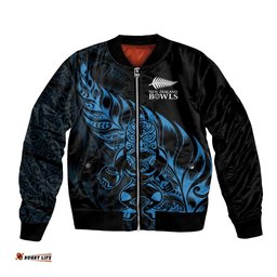 New Zealand Lawn Bowls Custom Bomber Jacket Blue Maori Warrior Tribal Silver Fern LT9
