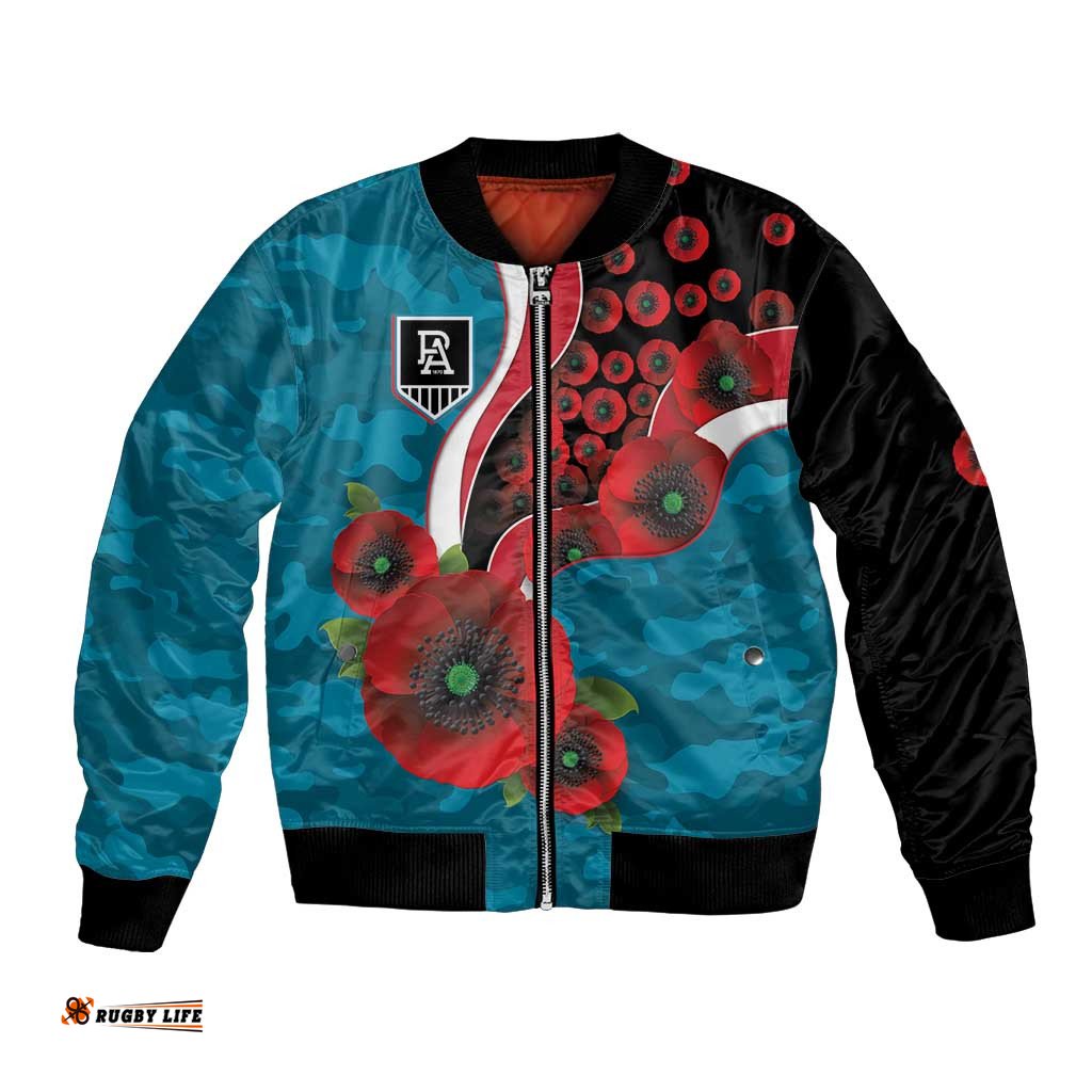 Port Power ANZAC Personalised Bomber Jacket Lest We Forget Poppy Camo LT9