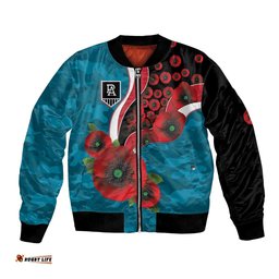 Port Power ANZAC Personalised Bomber Jacket Lest We Forget Poppy Camo LT9