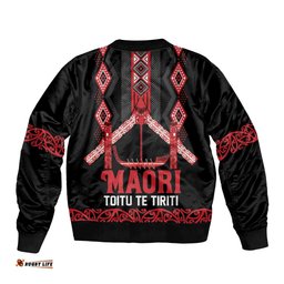 Toitu Te Tiriti Waitangi Bomber Jacket Black Wharenui House LT9