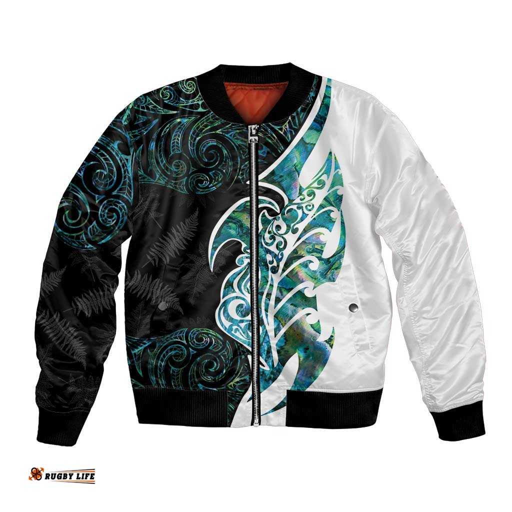 Proud Aotearoa Bomber Jacket Maori Silver Fern Mix Paua Shell Pattern LT14