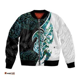 Proud Aotearoa Bomber Jacket Maori Silver Fern Mix Paua Shell Pattern LT14