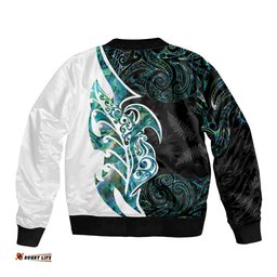 Proud Aotearoa Bomber Jacket Maori Silver Fern Mix Paua Shell Pattern LT14