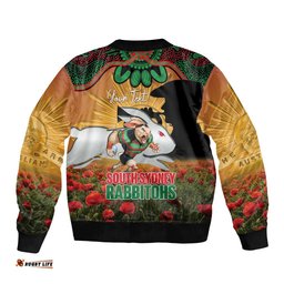 Personalised Rabbitohs Rugby ANZAC Day Bomber Jacket Last Post Poppy We Will Remember Them LT14