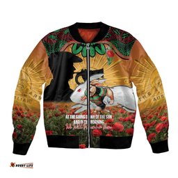 Personalised Rabbitohs Rugby ANZAC Day Bomber Jacket Last Post Poppy We Will Remember Them LT14