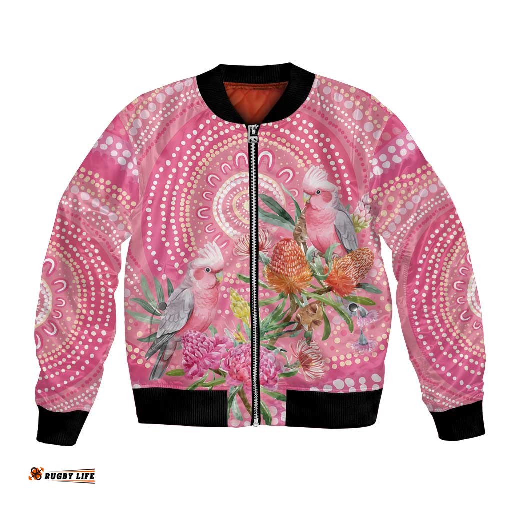 Personalized Pink Galah Aboriginal Dot Art Bomber Jacket Australias Breast Cancer Awareness LT9