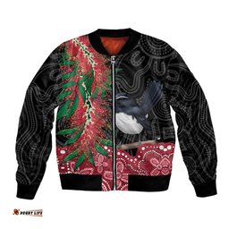 Willie wagtail Australia Bomber Jacket Aussie Bottlebrushes Aboriginal Art LT14