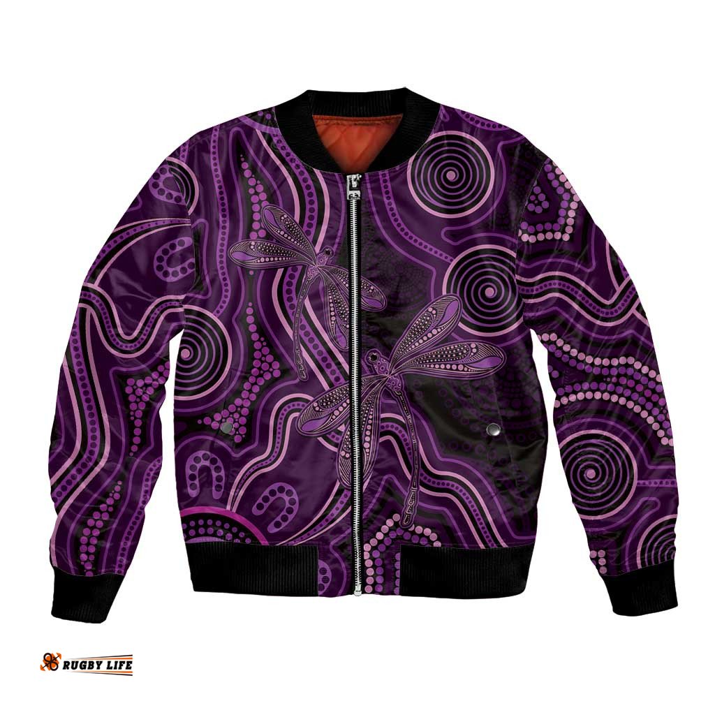 Purple Indigenous Dragonfly Australia Bomber Jacket Aboriginal Art LT14