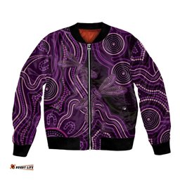 Purple Indigenous Dragonfly Australia Bomber Jacket Aboriginal Art LT14