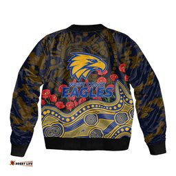 West Coast Eagles ANZAC Day Bomber Jacket Indigenous Dot Art with Poppy Flower Tribute TS04