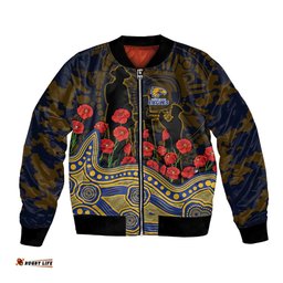 West Coast Eagles ANZAC Day Bomber Jacket Indigenous Dot Art with Poppy Flower Tribute TS04