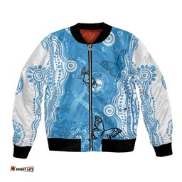World Diabetes Day Australia Bomber Jacket Blue Ribbon Butterfly Aboriginal Art LT14