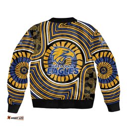 West Coast Eagles Bomber Jacket Indigenous Monochrome Dot Art Mascot Style TS04