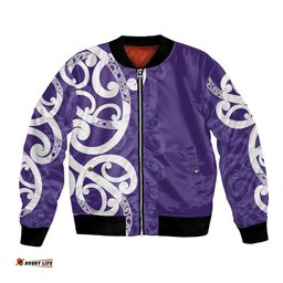 Violet Green Maori Bomber Jacket Koru Kowhaiwhai LT7