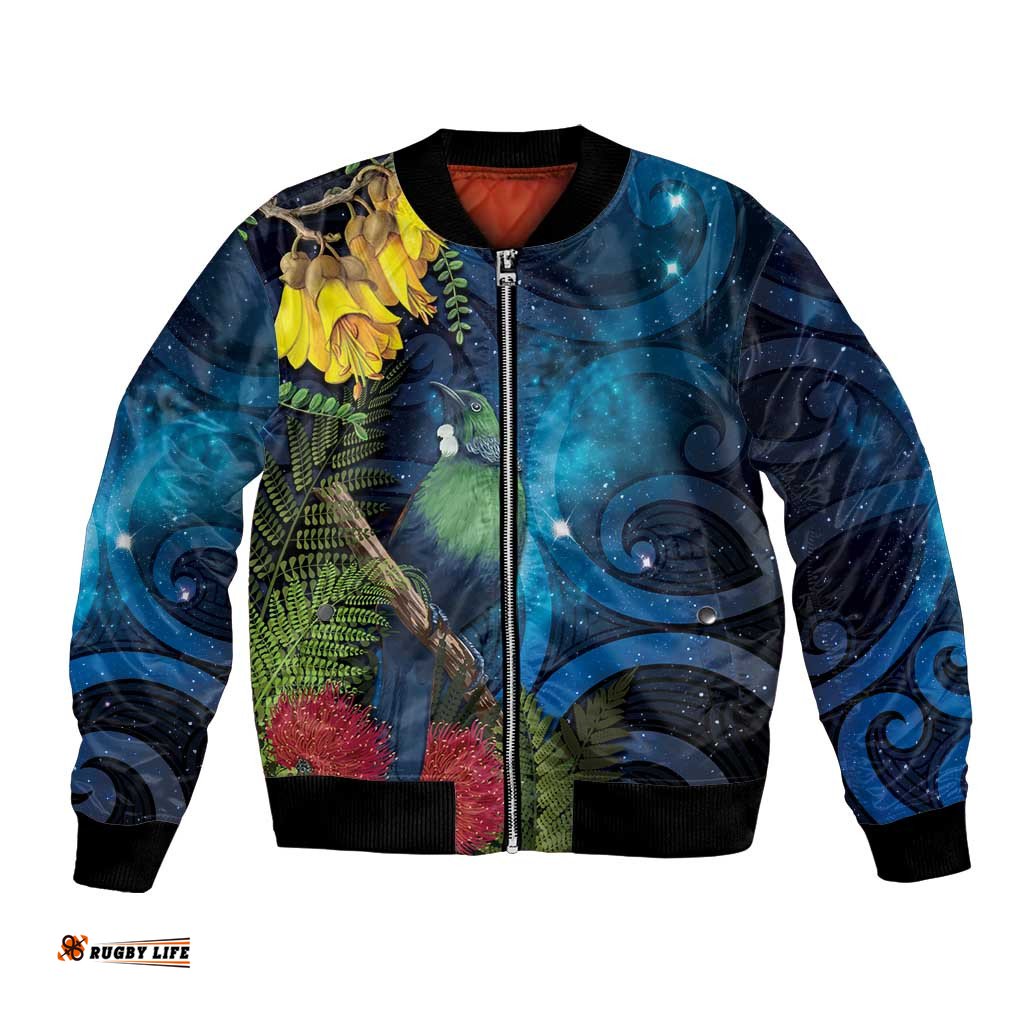 Tui Bird New Zealand Starry Sky Bomber Jacket Maori Koru LT7