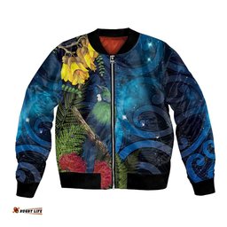 Tui Bird New Zealand Starry Sky Bomber Jacket Maori Koru LT7