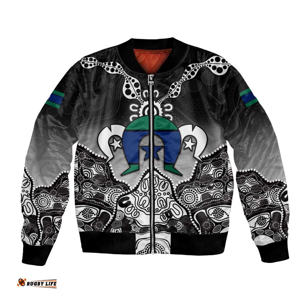 Torres Strait Islander Flag Bomber Jacket Dhari Indigenous Dotwork Pattern Art TS04