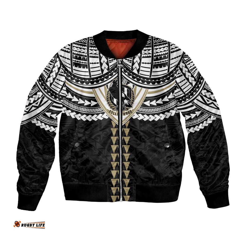 Personalized Collingwood Magpies Bomber Jacket Polynesian Tribal Pattern Heritage Football TS04