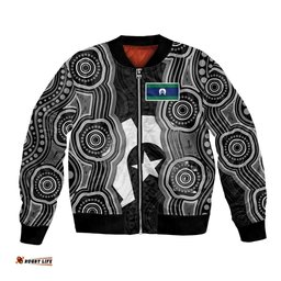 Torres Strait Islander Bomber Jacket Flag Feather Headdress Indigenous Dotwork Tribal Art TS04