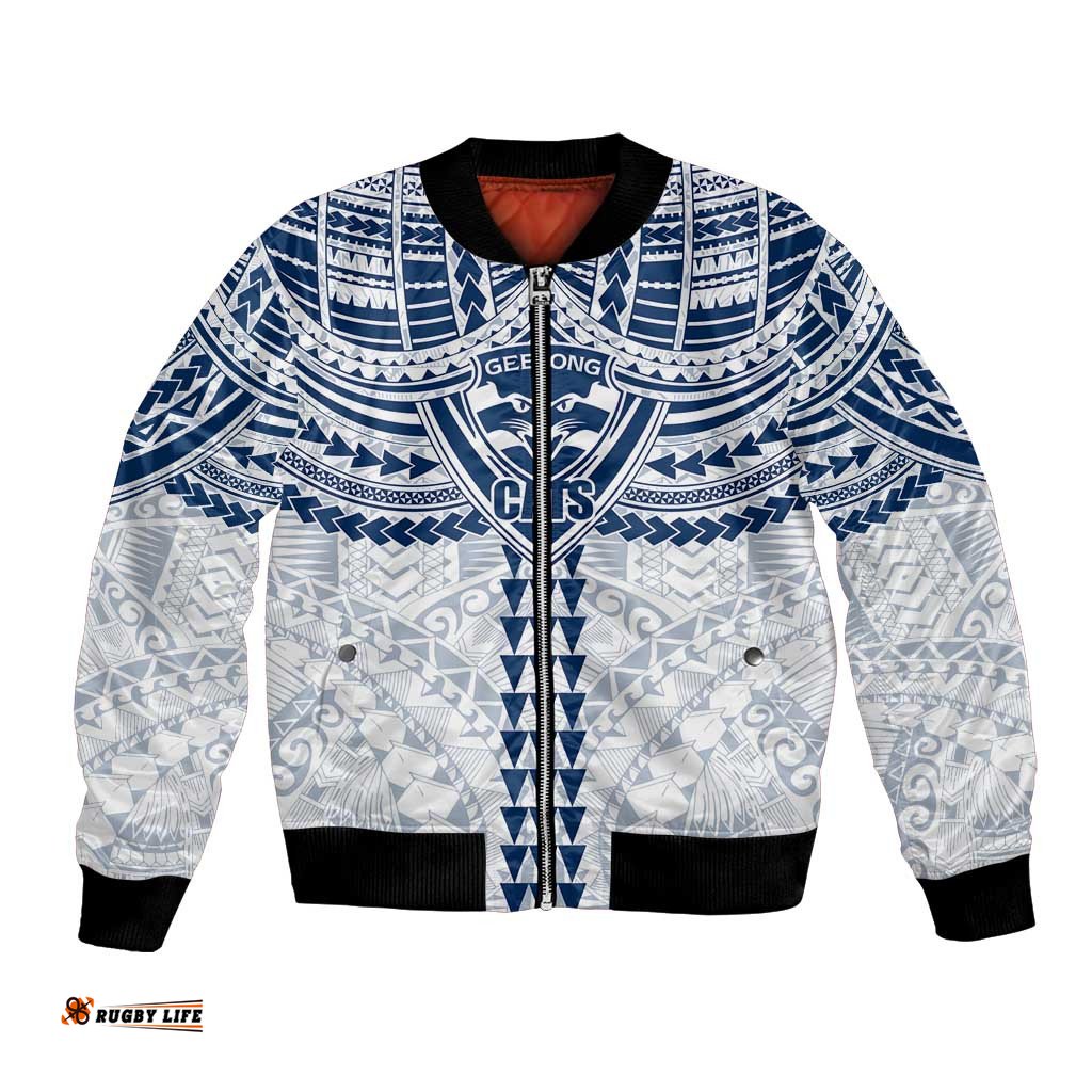 Personalized Geelong Cats Bomber Jacket Polynesian Tribal Pattern Heritage Football TS04