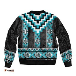 Turquoise Taniko Pattern Aotearoa Bomber Jacket Niho Taniwha Mix Poutama LT14