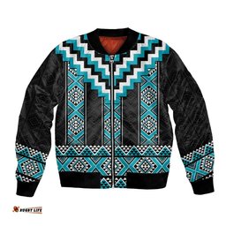 Turquoise Taniko Pattern Aotearoa Bomber Jacket Niho Taniwha Mix Poutama LT14
