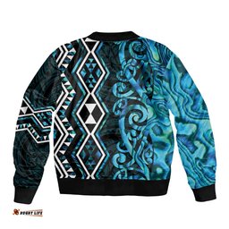 Turquoise Aotearoa Bomber Jacket Taniko Motifs With Paua Shell Kowhaiwhai LT14
